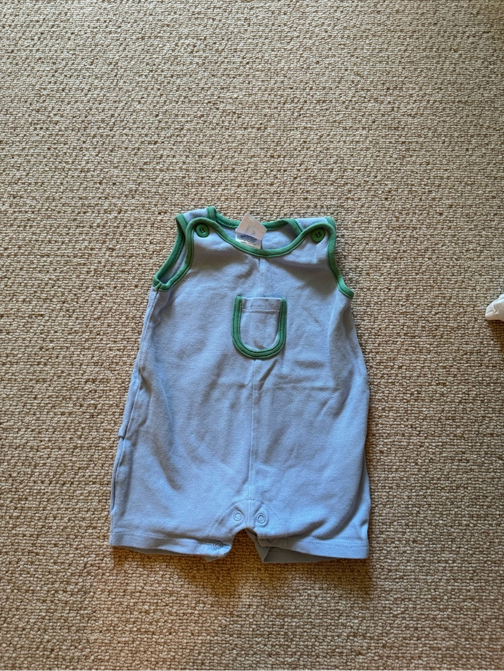 bella bliss Light Blue Romper with Green Trim